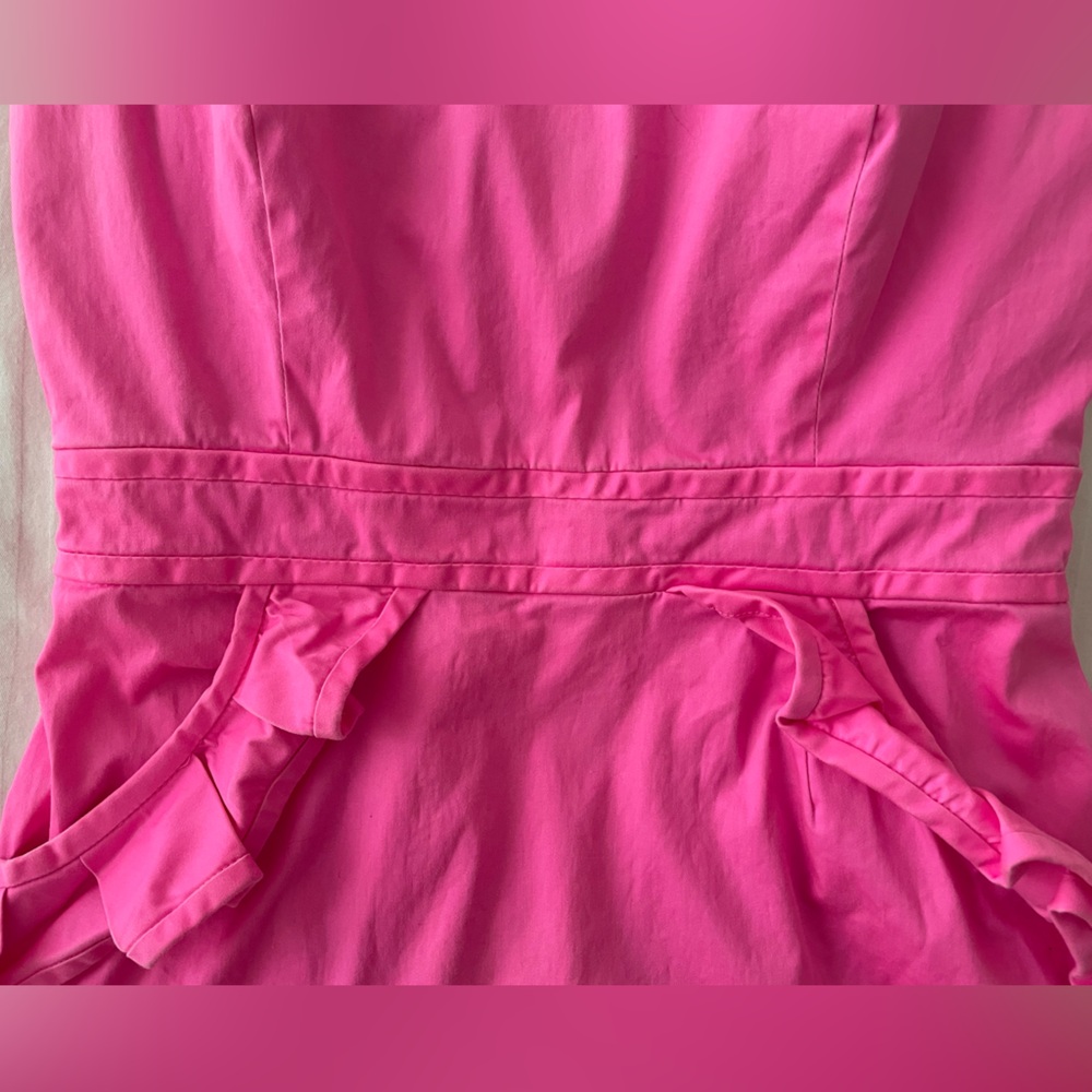 J. Crew Flamenca Neon Hot Pink Strapless Ruffle Cocktail Dress Cotton Sz 6 - Picture 6 of 16